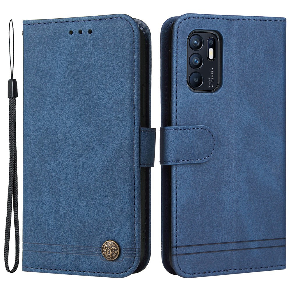 For Oppo Reno6 4G Leather Wallet Cases Skin Touch Phone Cover Stand with Strap