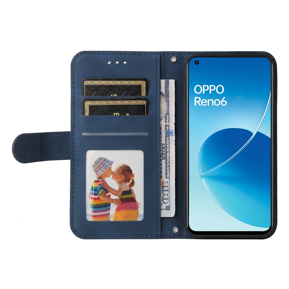 For Oppo Reno6 4G Leather Wallet Cases Skin Touch Phone Cover Stand with Strap