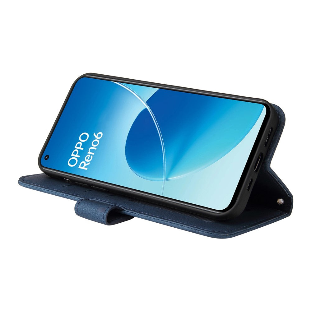 For Oppo Reno6 4G Leather Wallet Cases Skin Touch Phone Cover Stand with Strap