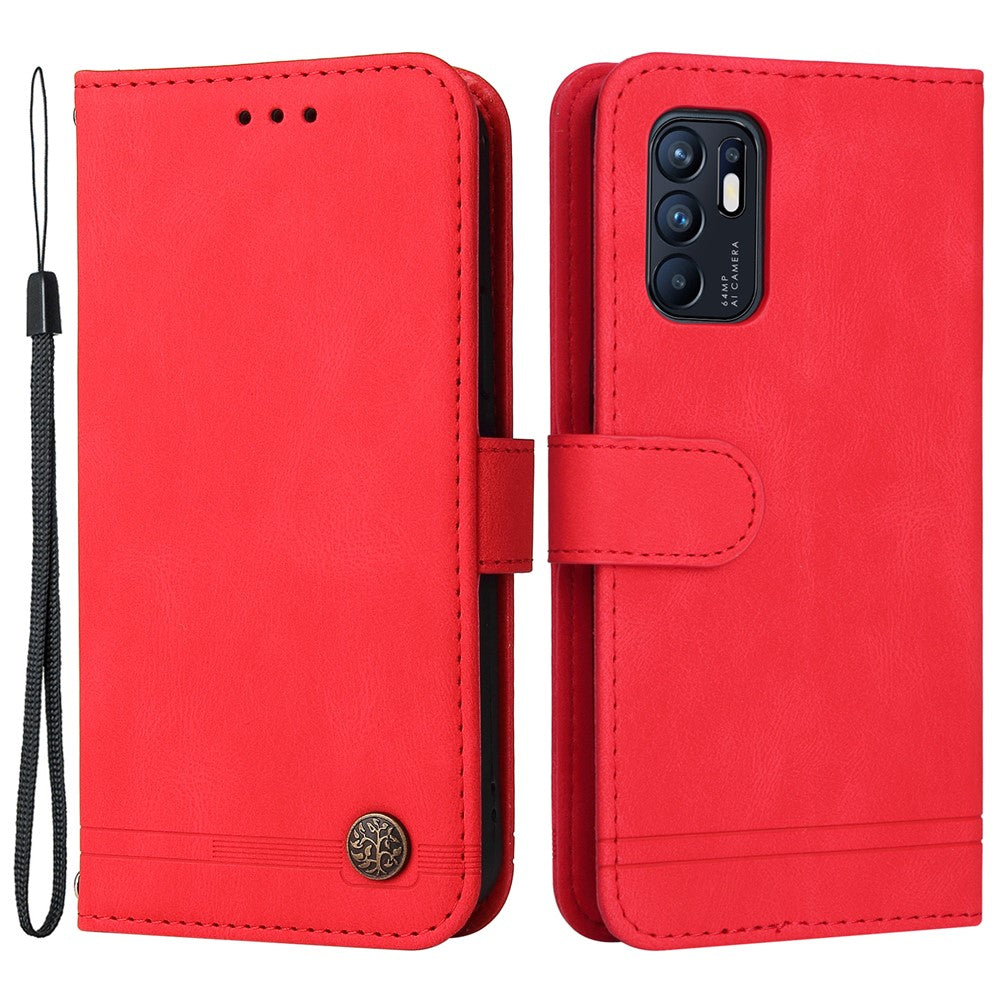 For Oppo Reno6 4G Leather Wallet Cases Skin Touch Phone Cover Stand with Strap