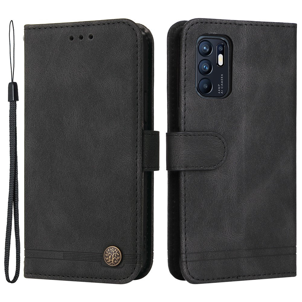 For Oppo Reno6 4G Leather Wallet Cases Skin Touch Phone Cover Stand with Strap