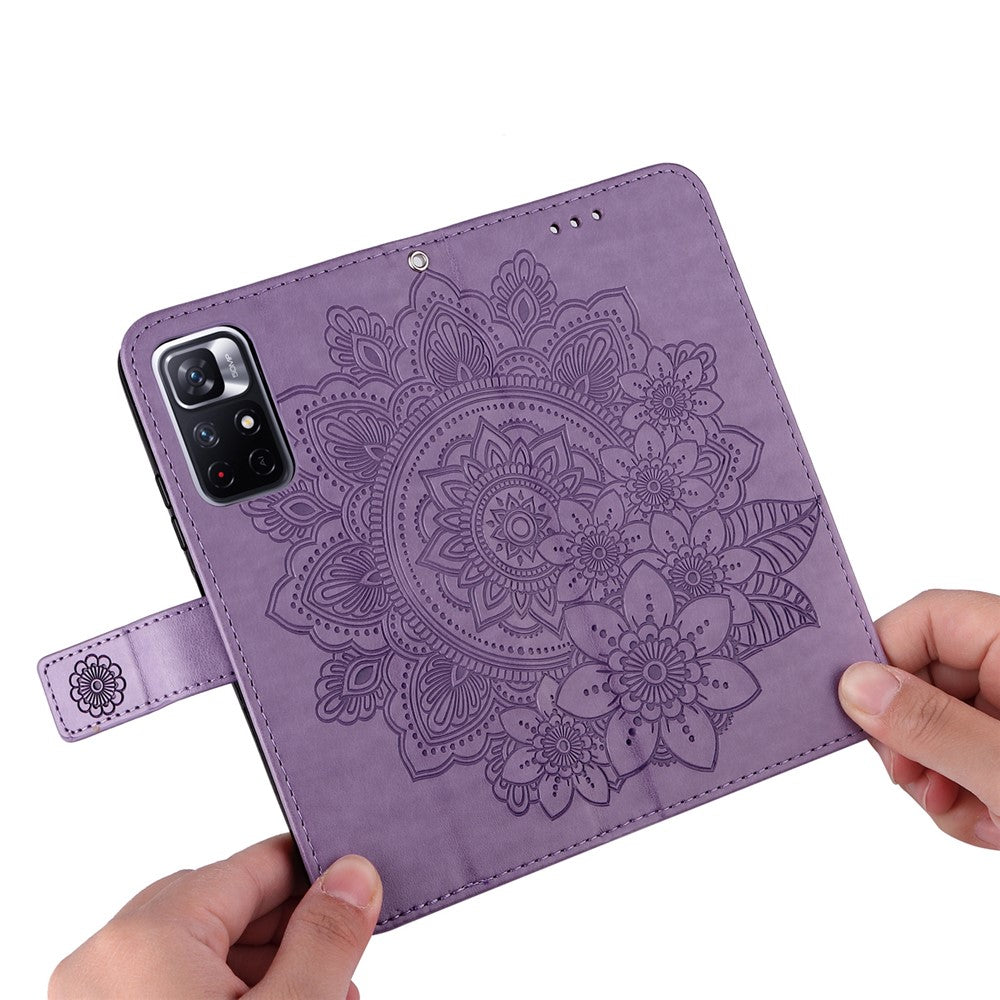 Xiaomi Redmi Note 11 5G (Kina) (MediaTek)/Note 11T 5G/Note 11S 5G Blommigt tryck, dubbelsidigt magnetiskt spänne, PU-läder, stativ, plånboksfodral med handrem