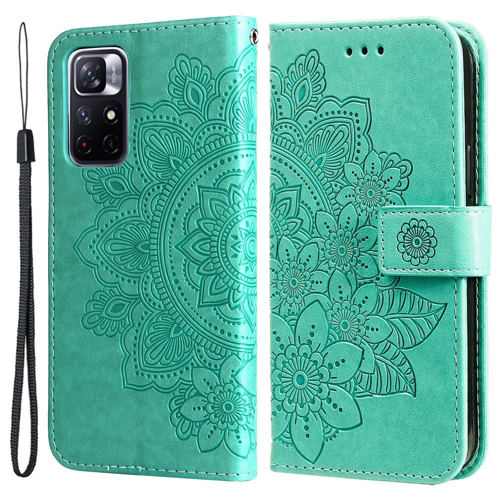 Xiaomi Redmi Note 11 5G (Kina) (MediaTek)/Note 11T 5G/Note 11S 5G Blommigt tryck, dubbelsidigt magnetiskt spänne, PU-läder, stativ, plånboksfodral med handrem