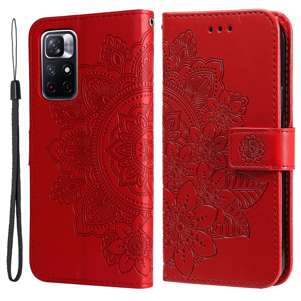 Xiaomi Redmi Note 11 5G (Kina) (MediaTek)/Note 11T 5G/Note 11S 5G Blommigt tryck, dubbelsidigt magnetiskt spänne, PU-läder, stativ, plånboksfodral med handrem