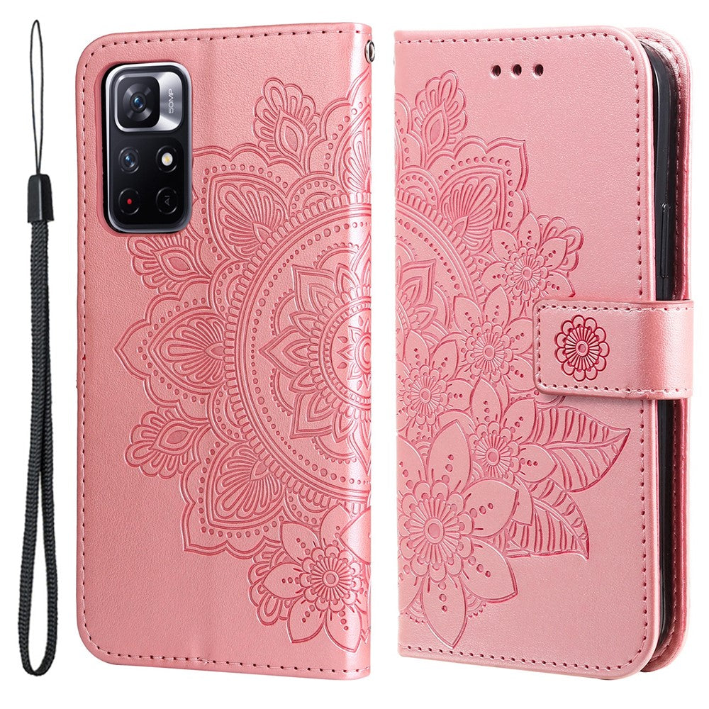Xiaomi Redmi Note 11 5G (Kina) (MediaTek)/Note 11T 5G/Note 11S 5G Blommigt tryck, dubbelsidigt magnetiskt spänne, PU-läder, stativ, plånboksfodral med handrem