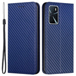 Anti-fall Carbon Fiber Texture Stand Wallet Design Auto-absorbed Leather Case Cover with Hand Strap for Oppo A16 / A16s / A54s