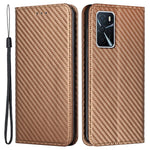 Anti-fall Carbon Fiber Texture Stand Wallet Design Auto-absorbed Leather Case Cover with Hand Strap for Oppo A16 / A16s / A54s