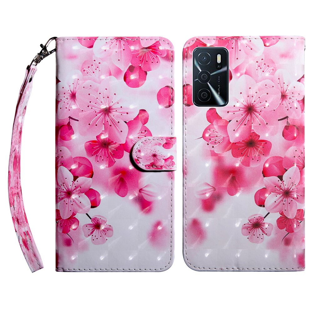 3D-mønsterprint PU-læder blødt TPU Indvendigt pung-etui med stativ og rem til Oppo A16 / A16s / A54s / A54 4G / A55 5G
