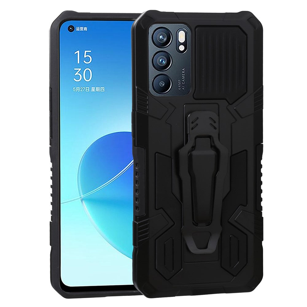 Fallsäkert stativdesign med PC + TPU-mobilskal med inbyggd magnetisk absorberad metallplatta för Oppo Reno6 5G