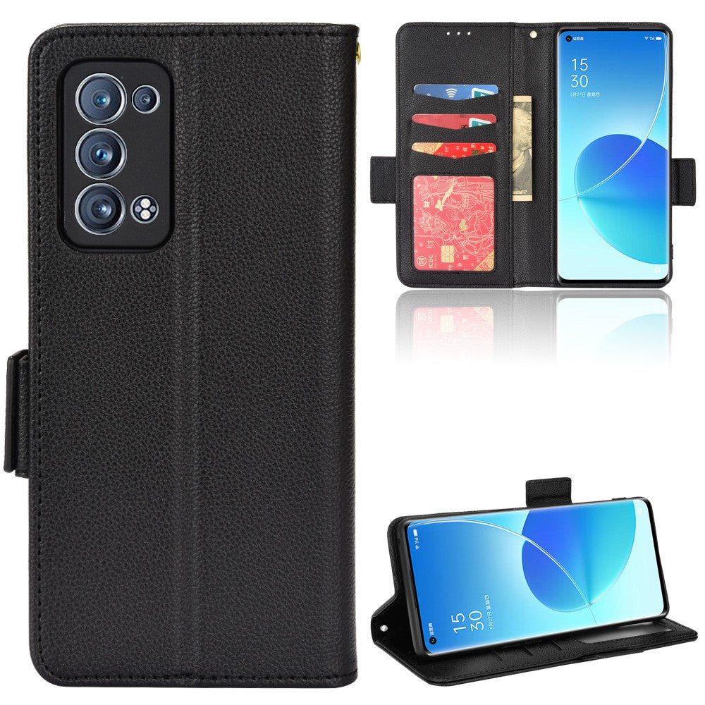 Välskyddat plånboksfodral i PU-läder med dubbelt magnetlås och litchitextur för Oppo Reno6 Pro+ 5G/Reno6 Pro 5G (Snapdragon)