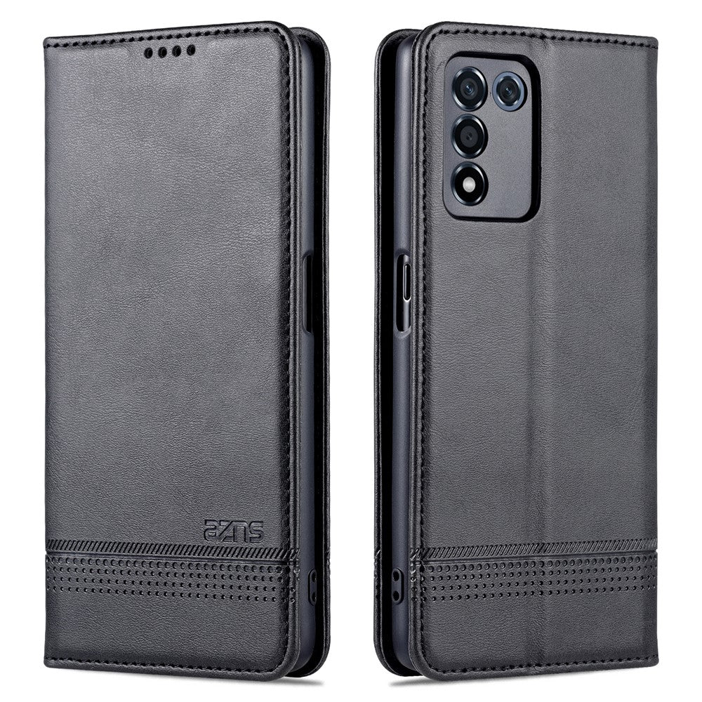 AZNS Velbeskyttet Auto-absorberende Etui Pung Design Stødsikkert PU-læder Telefon Stand Cover til Oppo K9s/Realme Q3s
