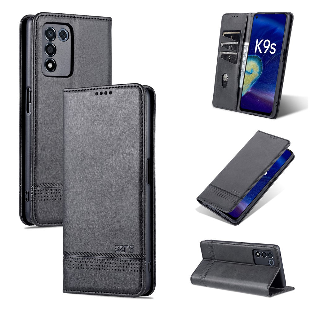 AZNS Well-protected Auto-absorbed Case Wallet Design Shockproof PU Leather Phone Stand Cover for Oppo K9s/Realme Q3s