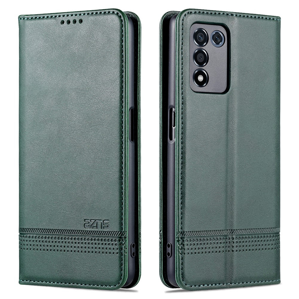 AZNS Velbeskyttet Auto-absorberende Etui Pung Design Stødsikkert PU-læder Telefon Stand Cover til Oppo K9s/Realme Q3s