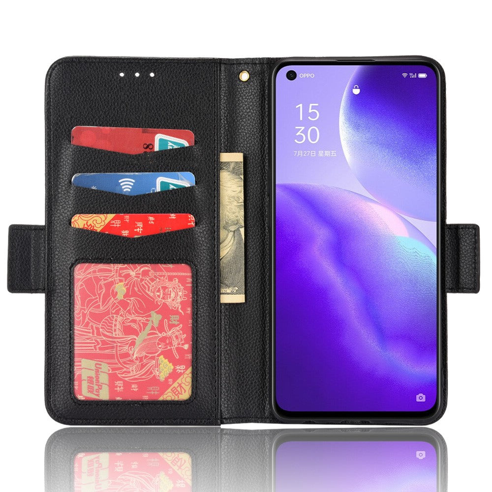 PU-läder + TPU-mobilskal med stativ, plånboksfunktion, litchitextur, skal för Oppo Reno5 4G/5G/Reno5 K/Find X3 Lite