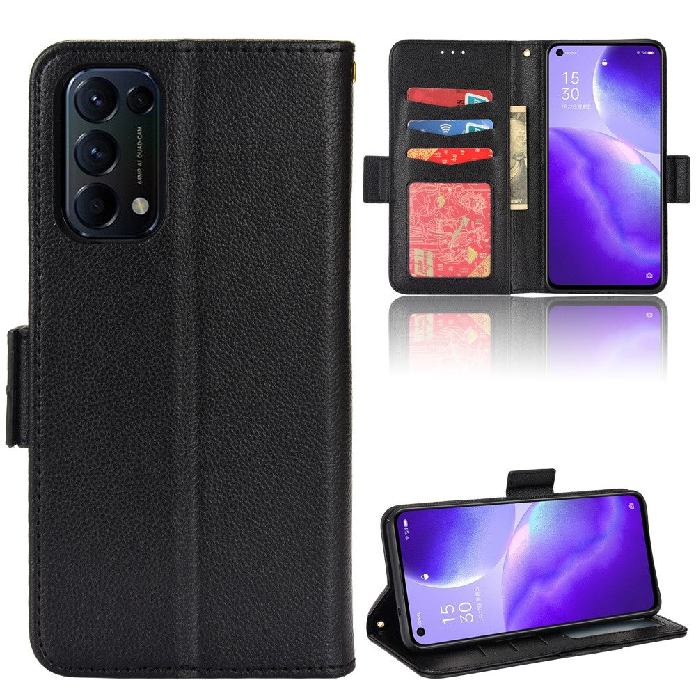 PU-läder + TPU-mobilskal med stativ, plånboksfunktion, litchitextur, skal för Oppo Reno5 4G/5G/Reno5 K/Find X3 Lite