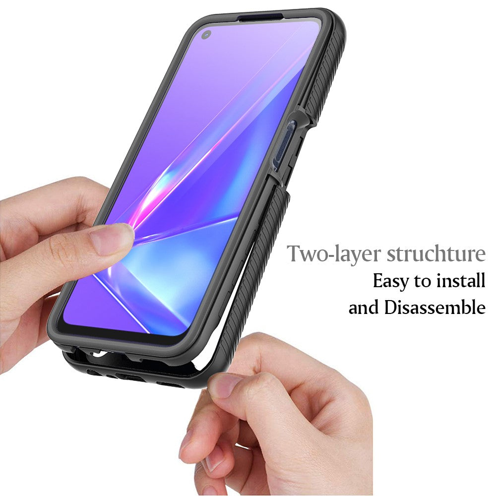 Anti-fall PC+TPU Hybrid Phone Case Built-in with PET Screen Protector for Oppo A52/A72/A92