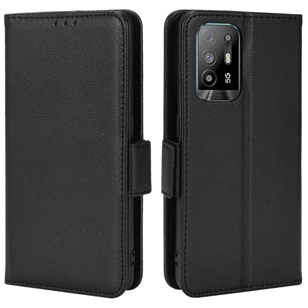 Välskyddat Litchi-texturerat PU-läderskyddande fodral med stativ och plånbok för mobil till Oppo F19 Pro+ 5G/A94 5G/A95 5G/Reno5 Z