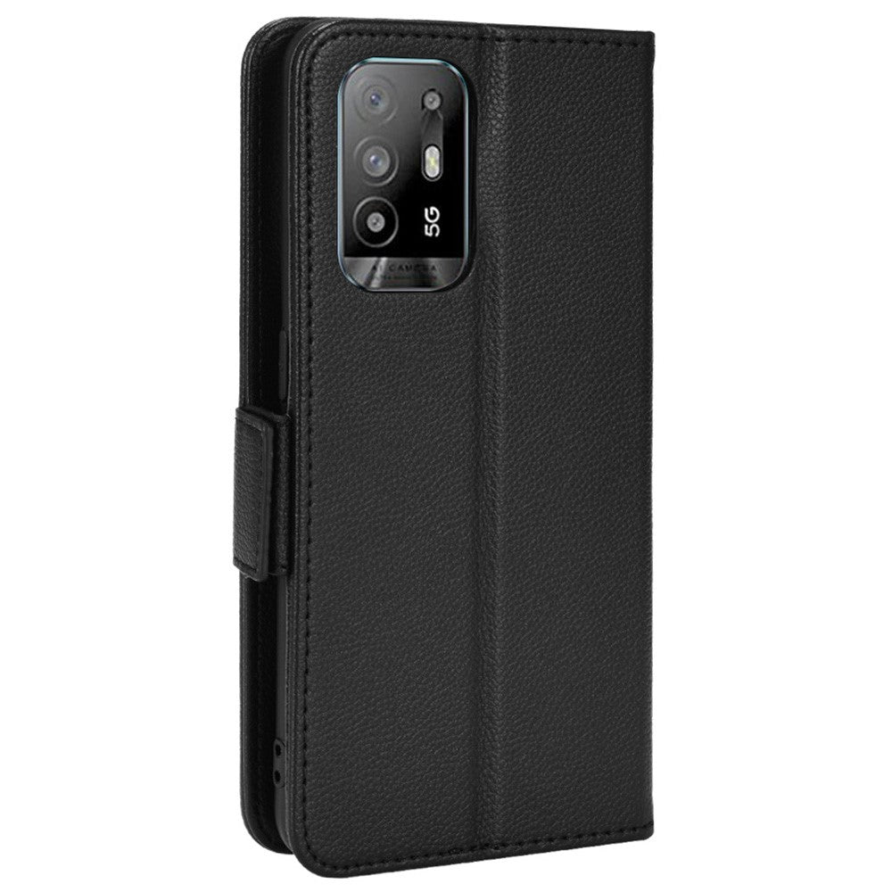 Välskyddat Litchi-texturerat PU-läderskyddande fodral med stativ och plånbok för mobil till Oppo F19 Pro+ 5G/A94 5G/A95 5G/Reno5 Z
