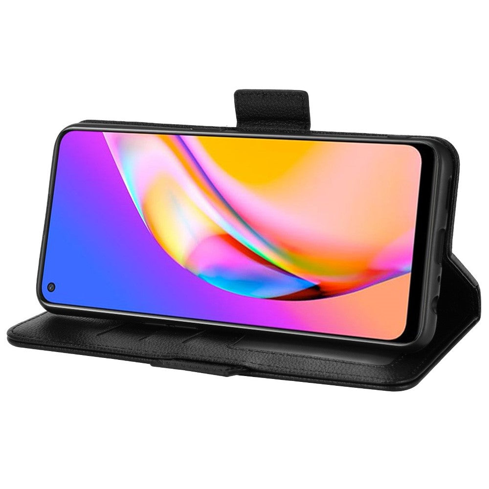 Välskyddat Litchi-texturerat PU-läderskyddande fodral med stativ och plånbok för mobil till Oppo F19 Pro+ 5G/A94 5G/A95 5G/Reno5 Z