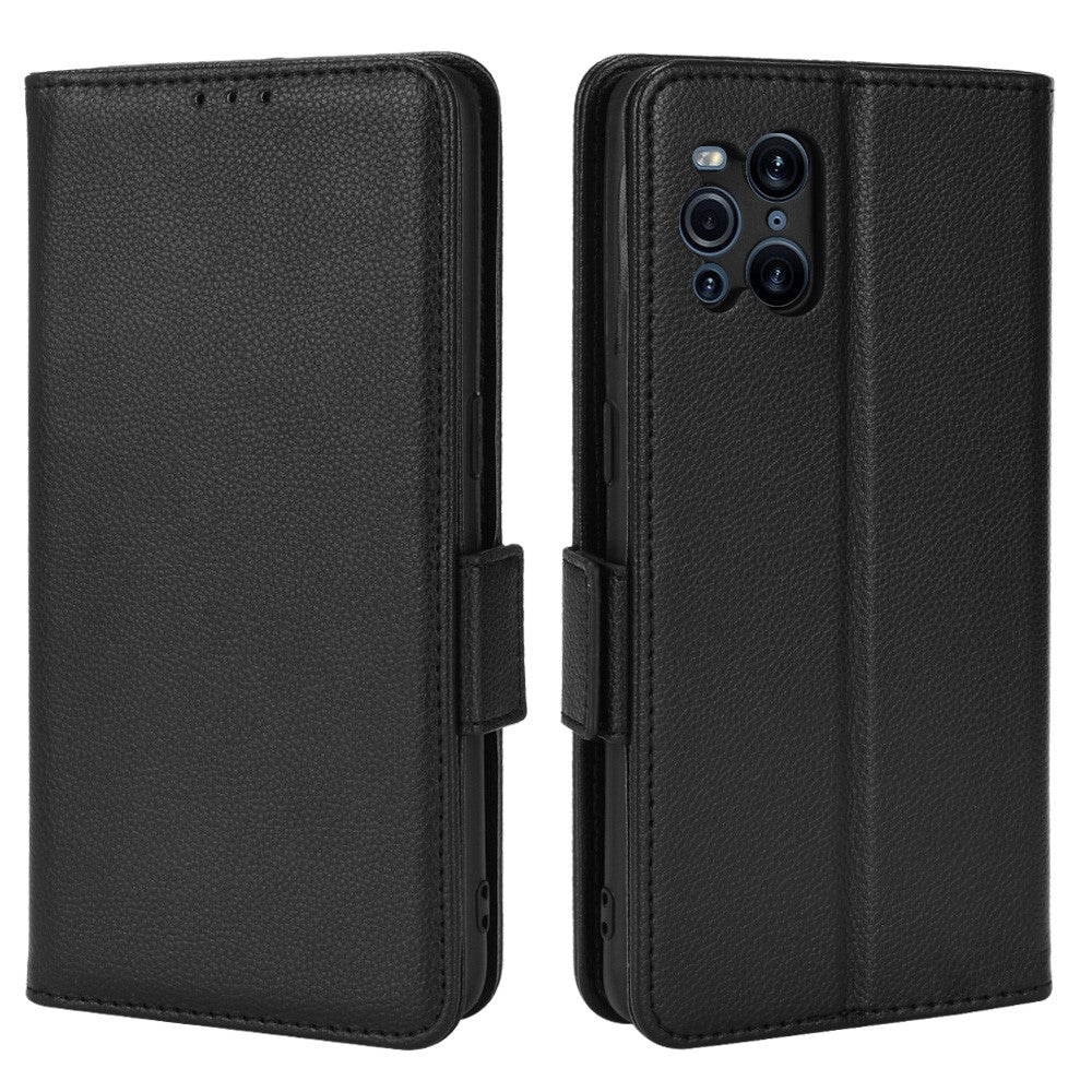 Stativfunktion Litchi Tekstur PU-læder Pung Flip Cover TPU Stødabsorberende Indvendigt Etui til Oppo Find X3 / Find X3 Pro