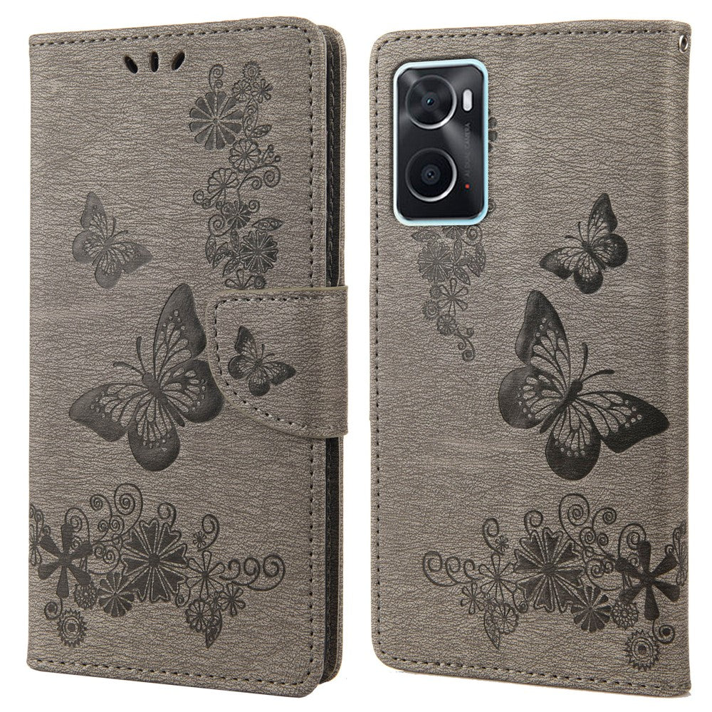 For Oppo A36/A76/Realme 9i Imprinted Butterfly Pattern PU Leather Magnetic Case Wallet Stand Flip Shockproof Cover