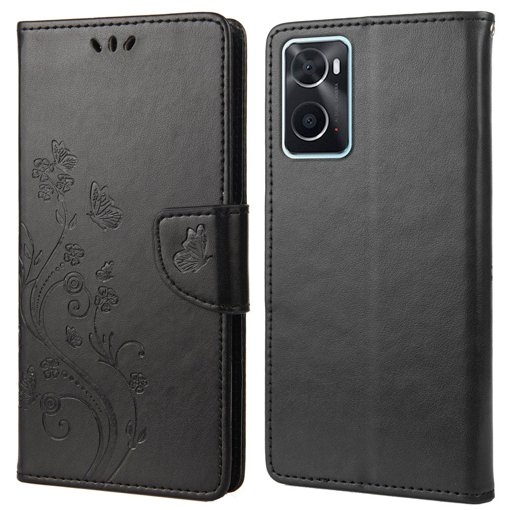 Til Oppo A36/A76/Realme 9i Præget Sommerfugl PU Læder Pung Etui Magnetisk Lukning Stand Flip Stødsikkert Beskyttelsescover