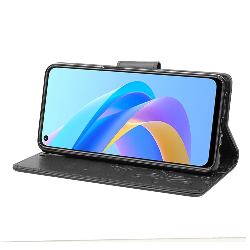 Til Oppo A36/A76/Realme 9i Præget Sommerfugl PU Læder Pung Etui Magnetisk Lukning Stand Flip Stødsikkert Beskyttelsescover