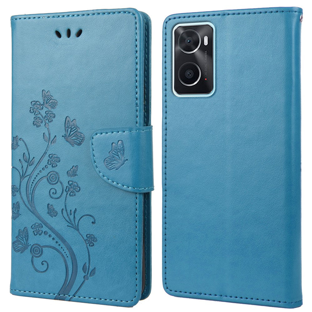 Til Oppo A36/A76/Realme 9i Præget Sommerfugl PU Læder Pung Etui Magnetisk Lukning Stand Flip Stødsikkert Beskyttelsescover