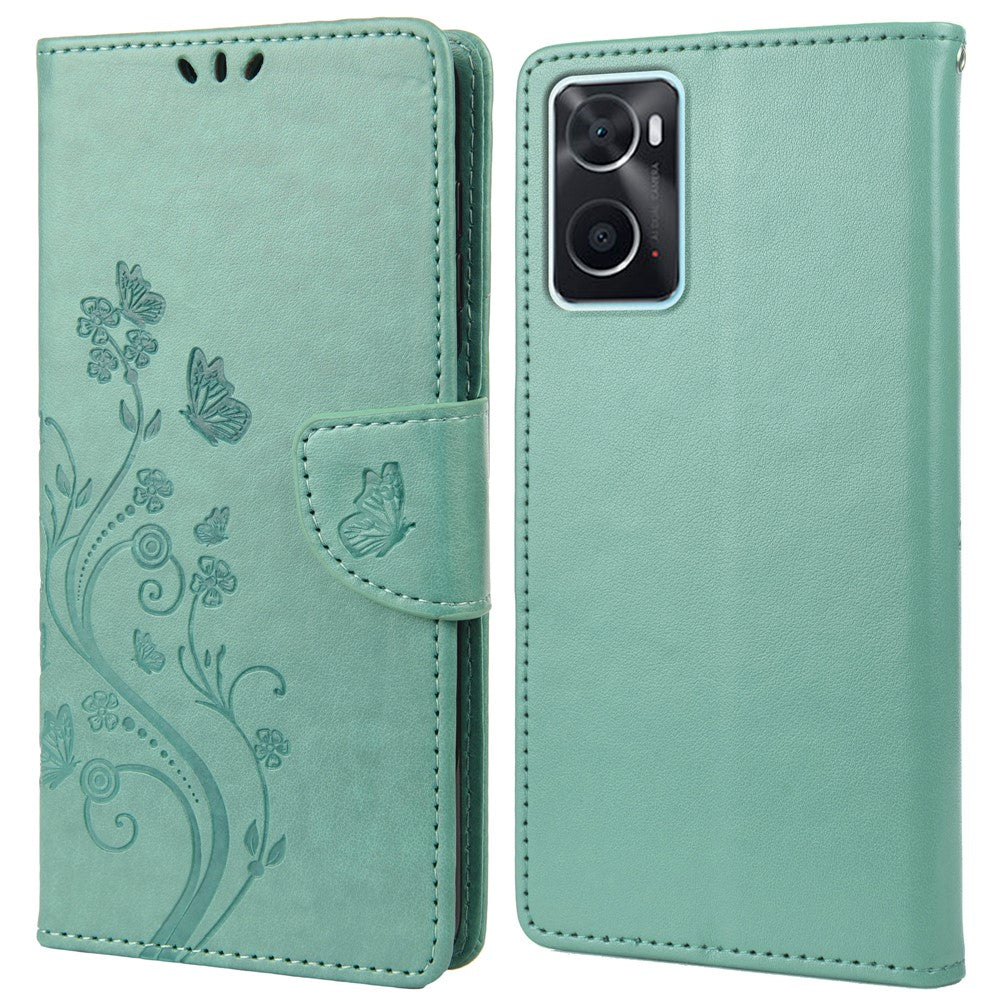 Til Oppo A36/A76/Realme 9i Præget Sommerfugl PU Læder Pung Etui Magnetisk Lukning Stand Flip Stødsikkert Beskyttelsescover