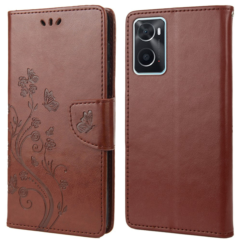Til Oppo A36/A76/Realme 9i Præget Sommerfugl PU Læder Pung Etui Magnetisk Lukning Stand Flip Stødsikkert Beskyttelsescover