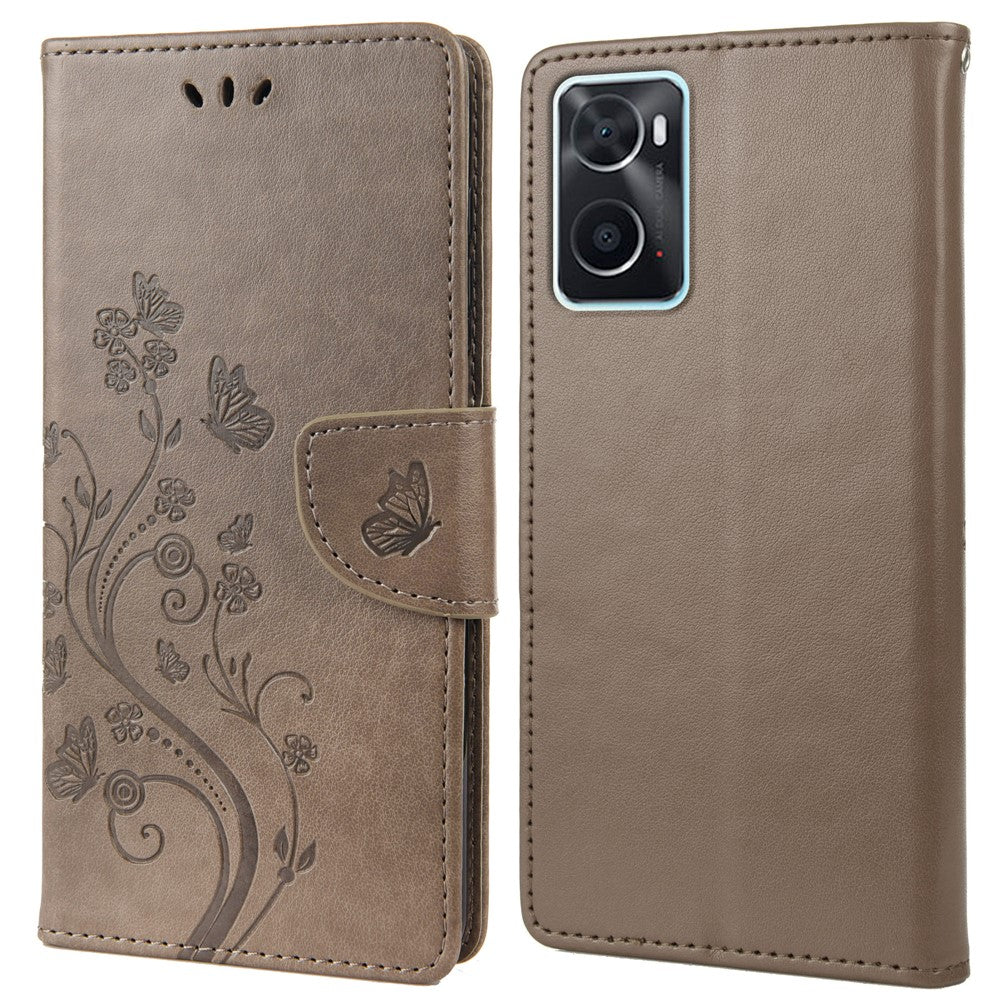 Til Oppo A36/A76/Realme 9i Præget Sommerfugl PU Læder Pung Etui Magnetisk Lukning Stand Flip Stødsikkert Beskyttelsescover