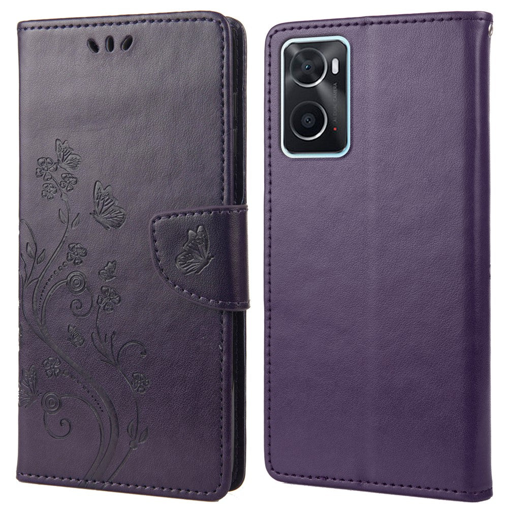 Til Oppo A36/A76/Realme 9i Præget Sommerfugl PU Læder Pung Etui Magnetisk Lukning Stand Flip Stødsikkert Beskyttelsescover