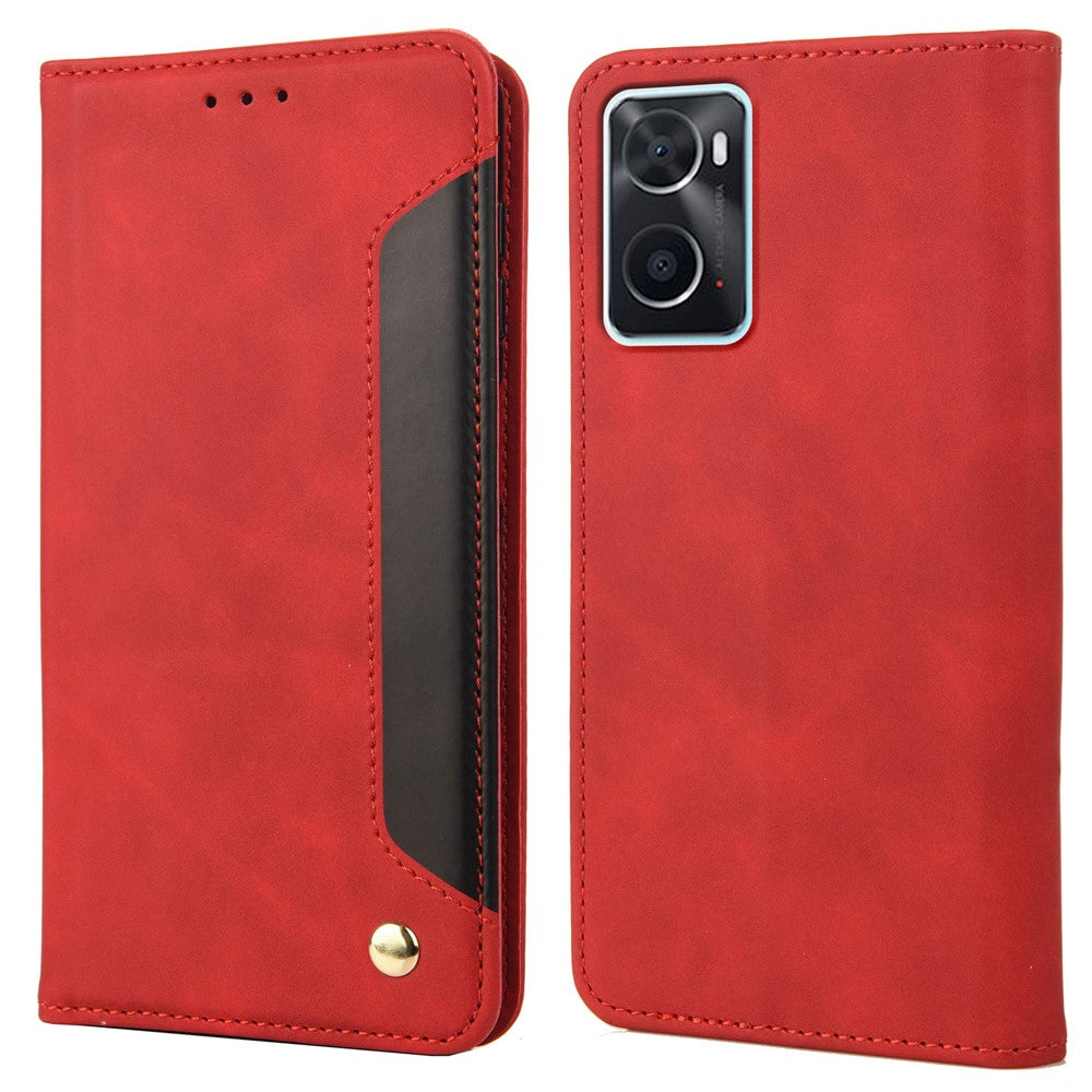 Oppo Oppo A36/A76/Realme 9i Splicing PU-läderfodral Fullt skydd Hudkänsla Pekskärm Stativ Flip Folio Plånboksfodral