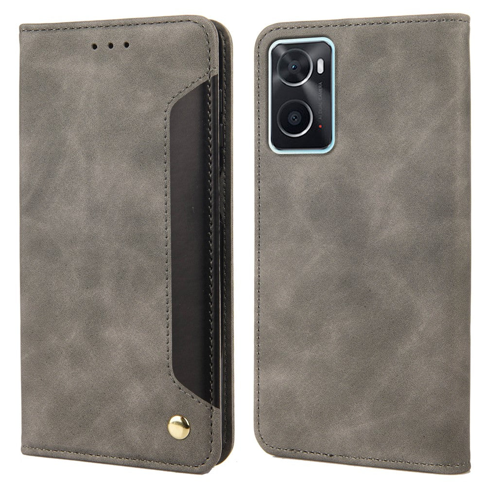 Oppo Oppo A36/A76/Realme 9i Splicing PU-läderfodral Fullt skydd Hudkänsla Pekskärm Stativ Flip Folio Plånboksfodral