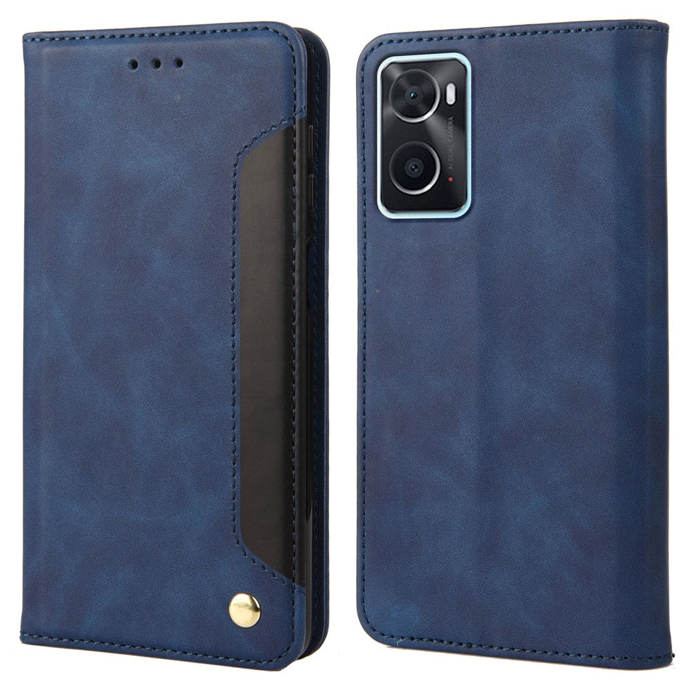 Oppo Oppo A36/A76/Realme 9i Splicing PU-läderfodral Fullt skydd Hudkänsla Pekskärm Stativ Flip Folio Plånboksfodral