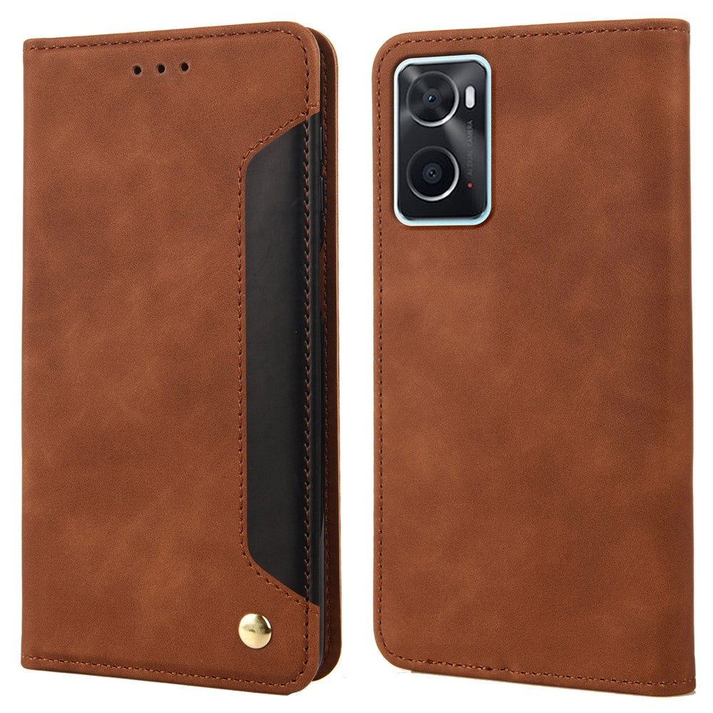 Oppo Oppo A36/A76/Realme 9i Splicing PU-läderfodral Fullt skydd Hudkänsla Pekskärm Stativ Flip Folio Plånboksfodral