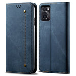Jeans Cloth Texture Stand Leather Case for Realme 9i 4G / Oppo A76 / A36, Wallet Magnetic Auto Closing Mobile Phone Shell