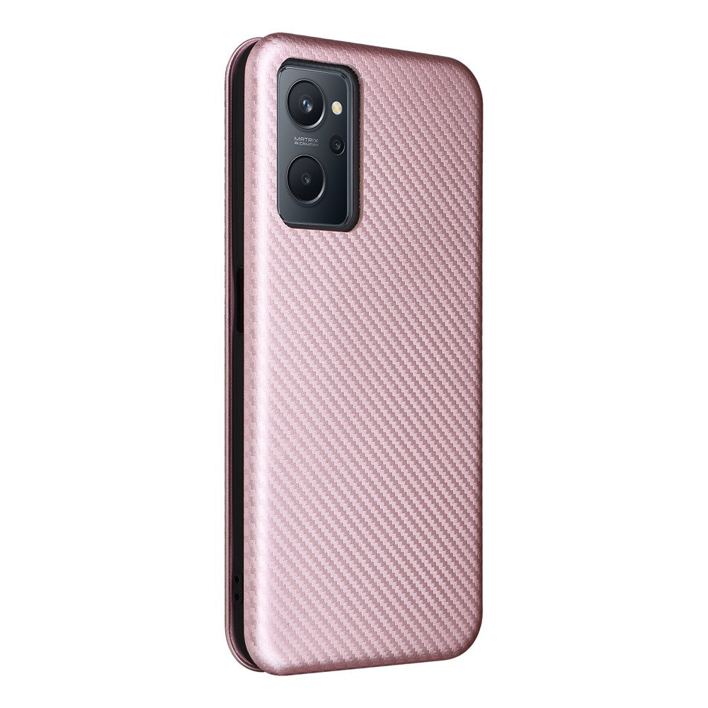 Realme 9i/Oppo A36 4G/A76 4G Kolfibertextur PU-lädermobilskal Kortplats Stativ Skal