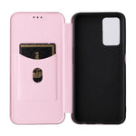 Realme 9i/Oppo A36 4G/A76 4G Kolfibertextur PU-lädermobilskal Kortplats Stativ Skal