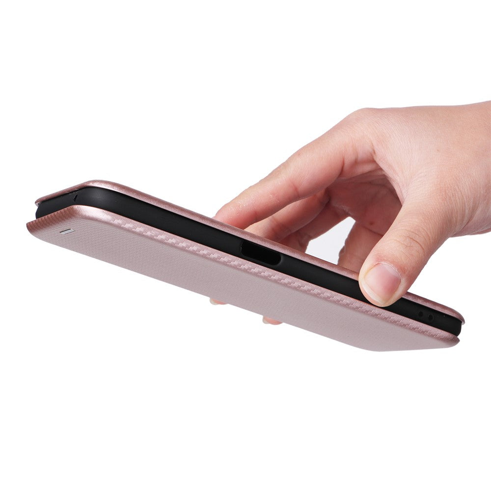Realme 9i/Oppo A36 4G/A76 4G Kolfibertextur PU-lädermobilskal Kortplats Stativ Skal