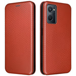 Realme 9i/Oppo A36 4G/A76 4G Kolfibertextur PU-lädermobilskal Kortplats Stativ Skal