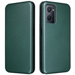 Realme 9i/Oppo A36 4G/A76 4G Kolfibertextur PU-lädermobilskal Kortplats Stativ Skal