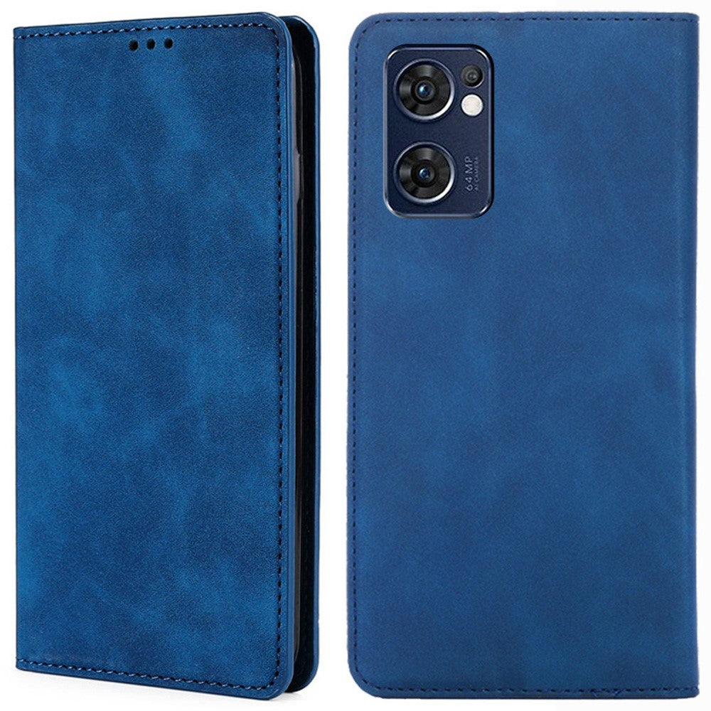 For Oppo Find X5 Lite Skin Touch Feeling Flip Case PU Leather Magnetic Absorption Folding Stand Cover with Card Slots
