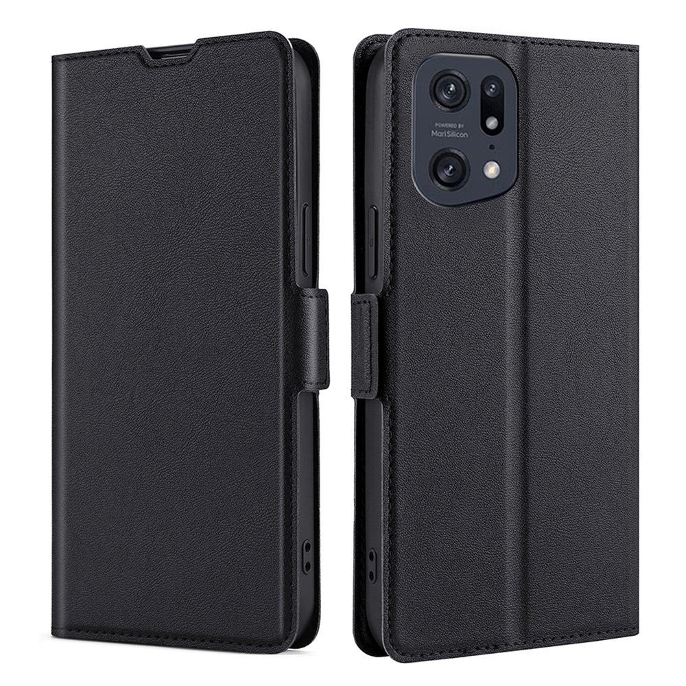 Oppo Find X5 Pro Sidomagnetiskt PU-läderskal Stativ Stötsäkert TPU Korthållare Folio-fodral