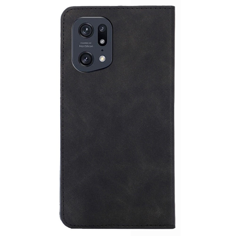 Skin-touch Leather Case for Oppo Find X5 Pro, Card Holder Stand Auto Closing Magnetic Phone Cover