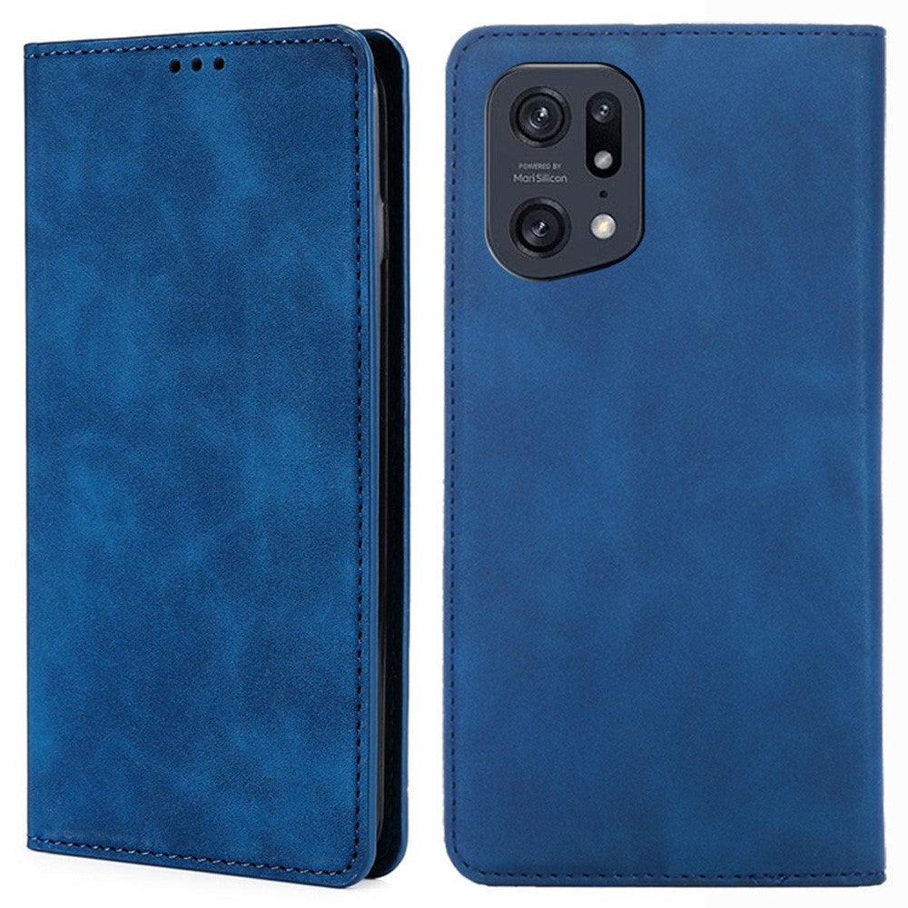 Skin-touch Leather Case for Oppo Find X5 Pro, Card Holder Stand Auto Closing Magnetic Phone Cover