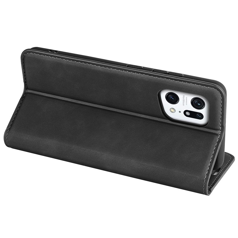 Til Oppo Find X5 Magnetisk Auto-lukkende Hudvenlig PU Læder Standpung Cover