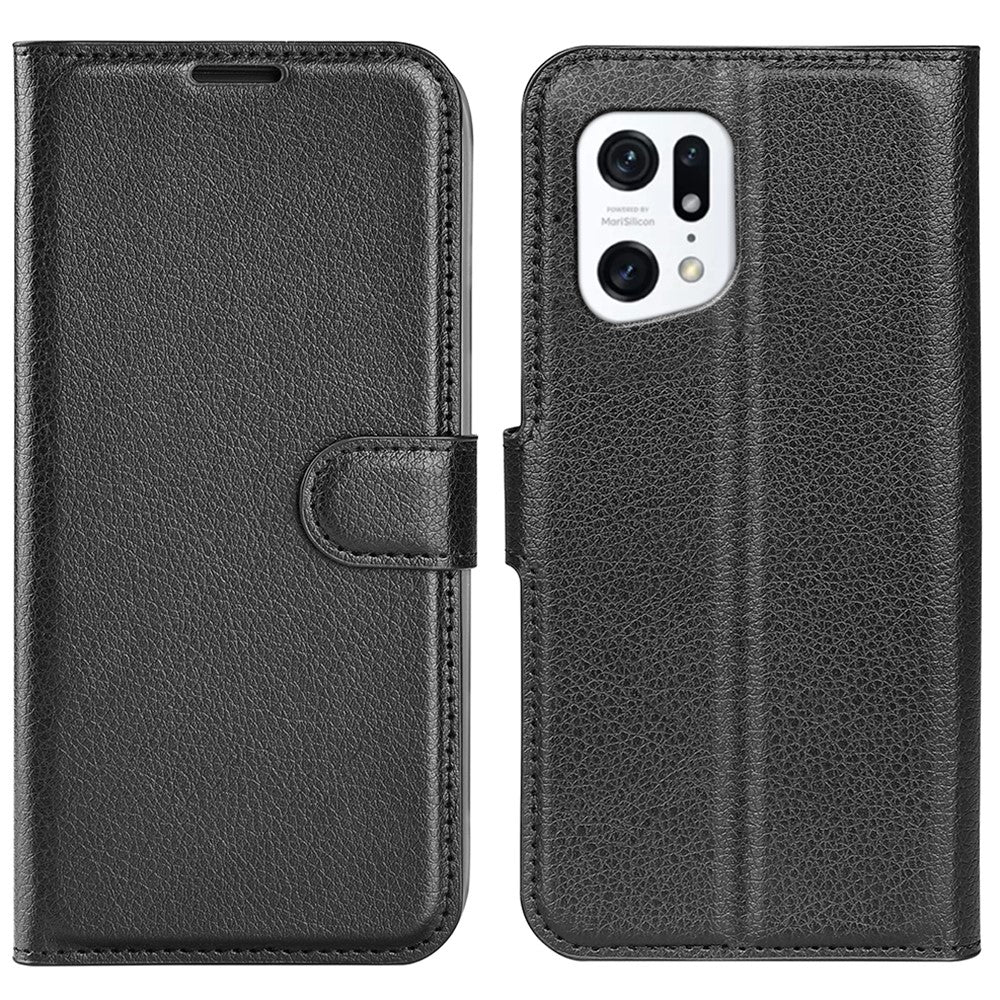 PU-læder smartphone-coverpose til Oppo Find X5, Pung ridsefast litchi-tekstur telefonstativfunktion støvtæt etui