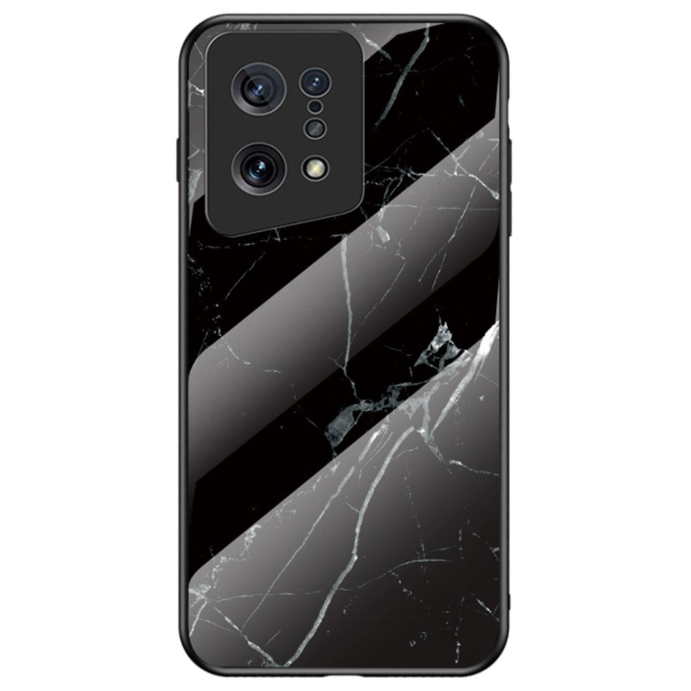 Marble Pattern Phone Case for Oppo Find X5, TPU Frame Tempered Glass + PC Back Shockproof Anti-fall Cover