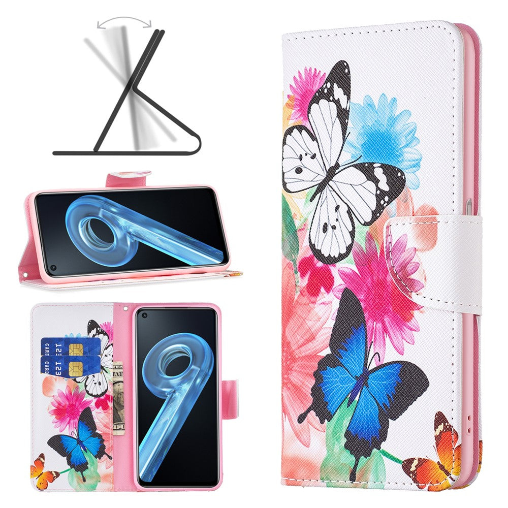 For Oppo A36/A76/Realme 9i Pattern Printing PU Leather + TPU Shockproof Phone Case Wallet Stand Protective Cover